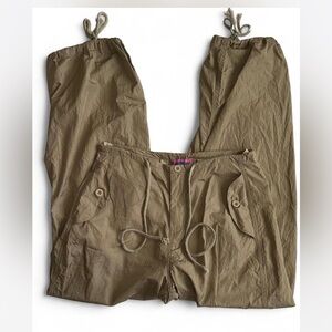 Edikted Khaki Cargo Pants with ties at ankle and button pockets Xs/ S